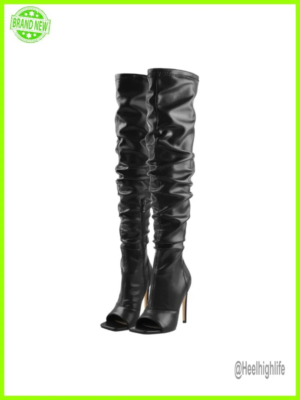 Stiletto Heel Zip Knee/Thigh High Boots Open Toe Rhinestone Lace Up